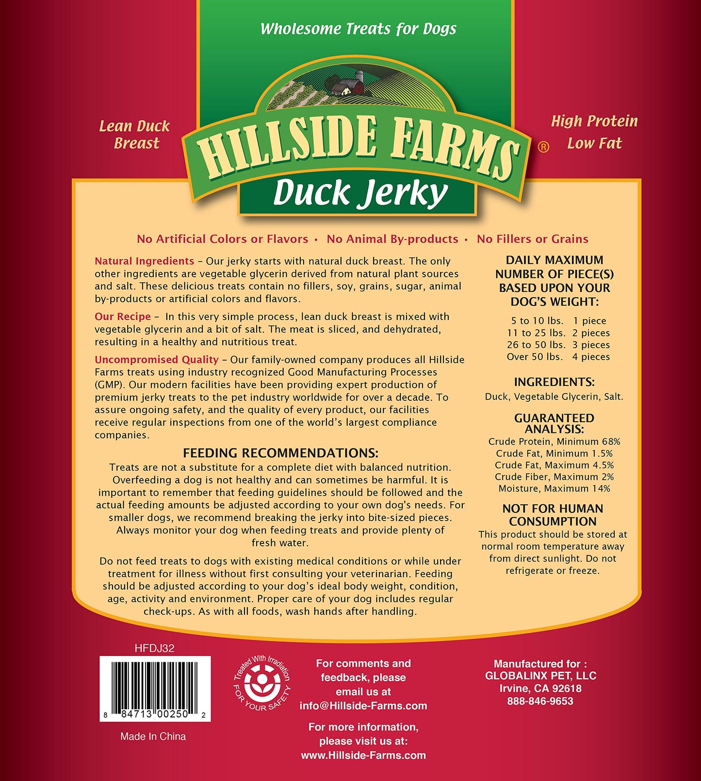 Hillside Farms Duck Jerky Dog Treats with Only 3 Ingredients and No Fillers, 2 Pound Bag