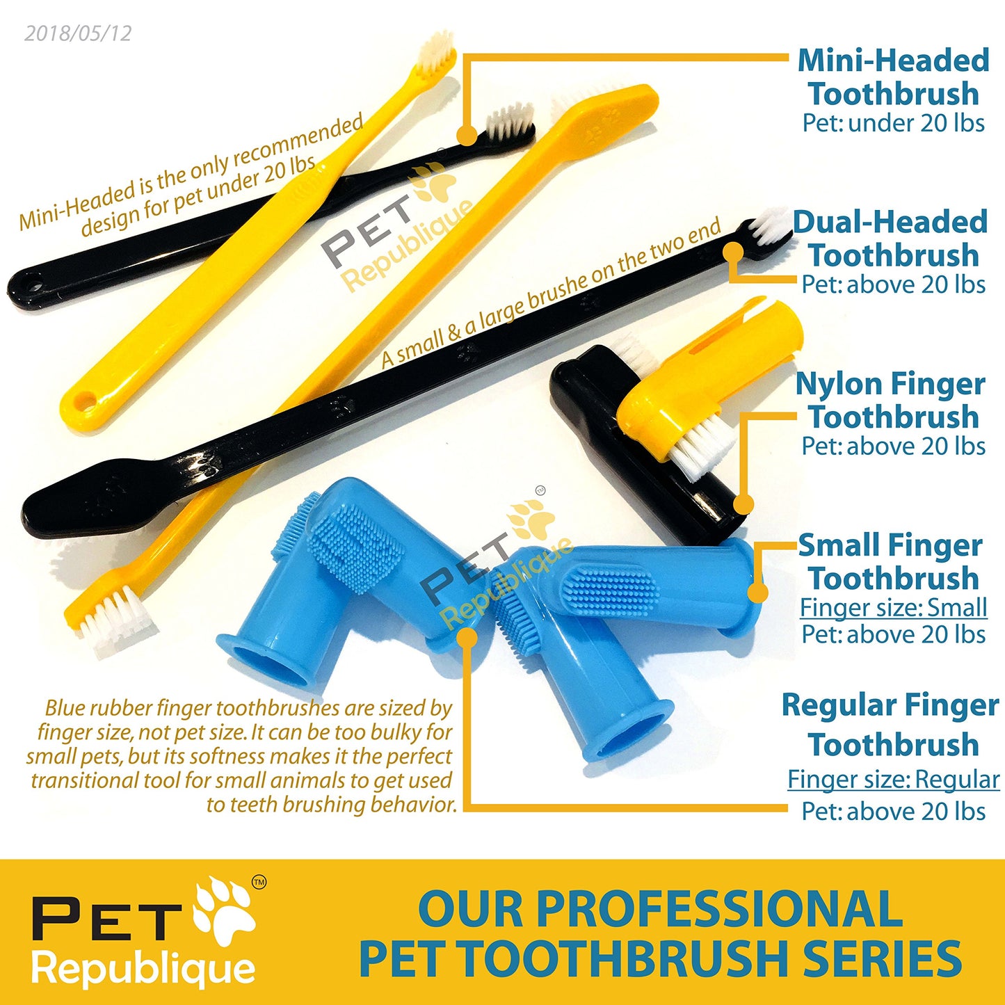 Pet Republique Cat & Dog Toothbrush - Designed for Cats, Kittens, Puppies & Small Dogs (6 Count)