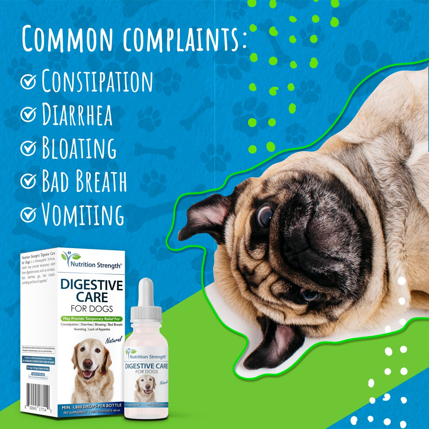 Nutrition Strength Digestive Care for Dogs, Natural Constipation Relief for Dogs and Puppies & Support for Diarrhea, Bloating, Bad Breath, Vomiting, Lack of Appetite, 60 Milliliters