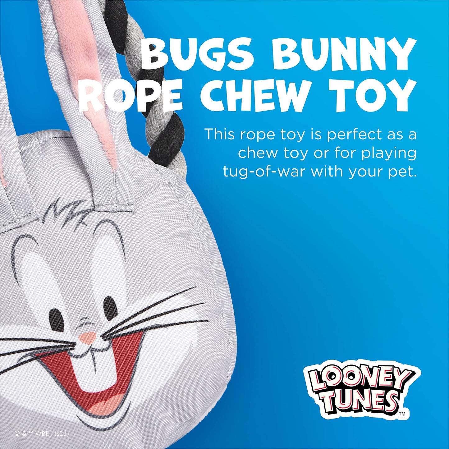 LOONEY TUNES for Pets Bugs Bunny Rope Head Stuffed Dog Toy for All Dogs | Grey and White Bugs Bunny Plush Fabric Toy for Dogs | Cute Rope Canvas Dog Toy (Pack of 2)