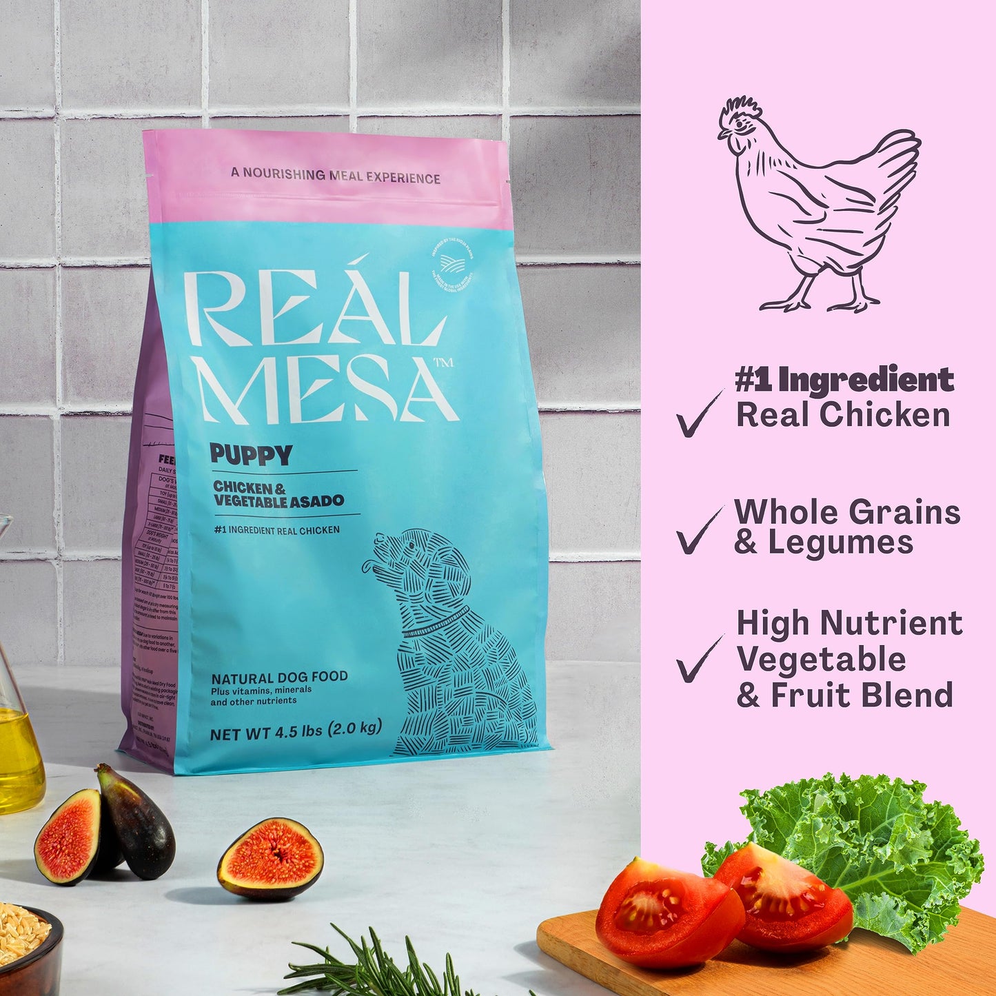 REÁL MESA Premium High-Protein Puppy Food for Healthy Growth & Development - Natural Chicken & Vegetable Asado Recipe with DHA, Calcium, & Antioxidants - Nutritious Dry Dog Food, All Breeds (4.5 lbs)