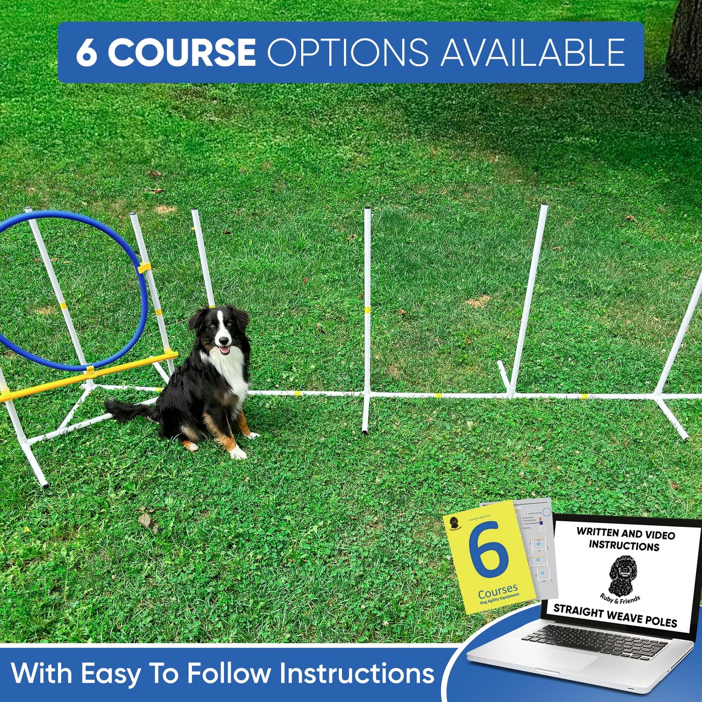 JMMPOO Dog Agility Training Equipment, 60-Piece Dog Obstacle Course Training Starter Kit Pet Outdoor Game with Tunnel, Agility Hurdle, Weave Poles, Jump Ring, Pause Box, Toy Balls and Storage Bag