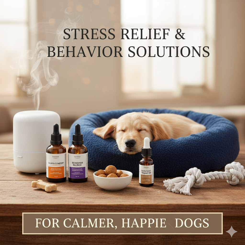 PurePupper Stress & Behavior products including calming chews, separation anxiety aids, puzzle toys, and behavioral support tools for dogs