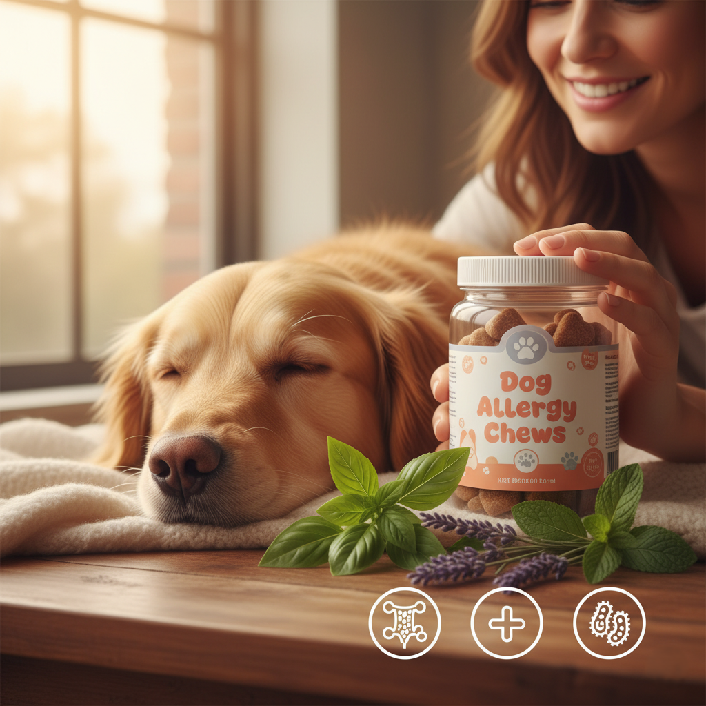 Dog Allergy Chews with Probiotics — anti-itch supplements for dogs with itchy skin, yeast buildup, and gut imbalance, available at PurePupper.