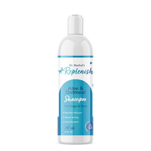 Replenish Aloe and Oatmeal Dog Shampoo - Hypoallergenic Pet Shampoo for Allergies & Sensitive Skin, Medicated Dog Shampoo for Itching Relief & Oatmeal Bath for Dogs Dry Flaky Skin Treatment – 12 Oz