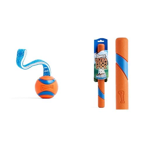 Chuckit! Ultra Dog Toy Bundle - Large 3-inch Ultra Ball Tug Toy (60-100 lbs) & 12-Inch Ultra Fetch Stick - Interactive Fetch and Tug Toys for Dogs