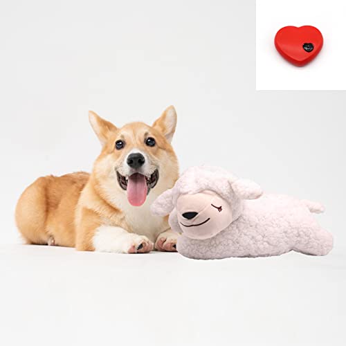 3T GROUP Heartbeat Puppy for Dogs Sleep Aid,Heartbeat Dog Toy for Puppy Essentials,Heartbeat Stuffed Animal Pillow Calming Plush Toys Anxiety Relief Lamb(White)