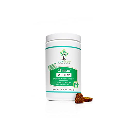 pawTree Chillax - Natural Calming Hemp Chews for Dogs and Cats - Formula to Relieve Stress and Tension; Ease Travel, Separation Anxiety and Soothe Fear - Small Soft Chews (60 Count)