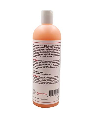 Warren London Neem Oil with Oatmeal Dog Shampoo - Deep Cleansing & Moisturizing for Sensitive Skin - Itch Relief & Odor Control - Made in USA - 17 oz