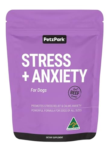 Stress and Anxiety Supplement for Dogs - Calming Dog Powder Supplement - Decreases Stress, Calms Fear & Anxiety, Eases Aggression & Insomnia, Relaxes Body and Mind - Beef Flavour - 6.4oz - 90 Scoops