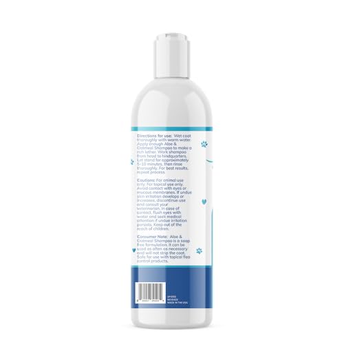 Replenish Aloe and Oatmeal Dog Shampoo - Hypoallergenic Pet Shampoo for Allergies & Sensitive Skin, Medicated Dog Shampoo for Itching Relief & Oatmeal Bath for Dogs Dry Flaky Skin Treatment – 12 Oz