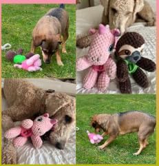 EcoFurball Eco Dog Toy - Plush Rubber Ball Squeaker Toy (Pink Unicorn)