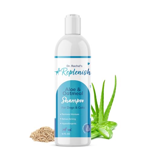 Replenish Aloe and Oatmeal Dog Shampoo - Hypoallergenic Pet Shampoo for Allergies & Sensitive Skin, Medicated Dog Shampoo for Itching Relief & Oatmeal Bath for Dogs Dry Flaky Skin Treatment – 12 Oz