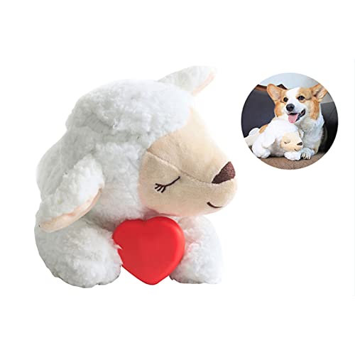3T GROUP Heartbeat Puppy for Dogs Sleep Aid,Heartbeat Dog Toy for Puppy Essentials,Heartbeat Stuffed Animal Pillow Calming Plush Toys Anxiety Relief Lamb(White)