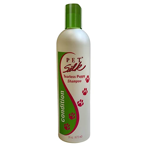 Pet Silk Tearless Puppy Shampoo 16oz, Specially Formulated Tear Free Shampoo for Sensitve Skin & Coat, Effective & Gentle, Fragrance & Dye Free for The at-Home Groomers!
