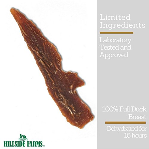 Hillside Farms Duck Jerky Dog Treats with Only 3 Ingredients and No Fillers, 2 Pound Bag