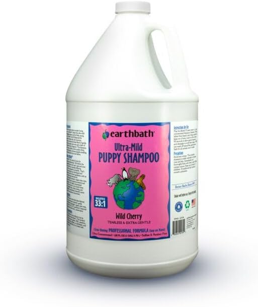earthbath, Ultra-Mild Wild Cherry Puppy Shampoo - Extra Gentle & Tearless Dog Shampoo, Made in USA, Deodorizing Dog Wash, Cruelty Free Puppy Supplies, Shampoo for Smelly Dogs - 128 Oz (1 Pack)
