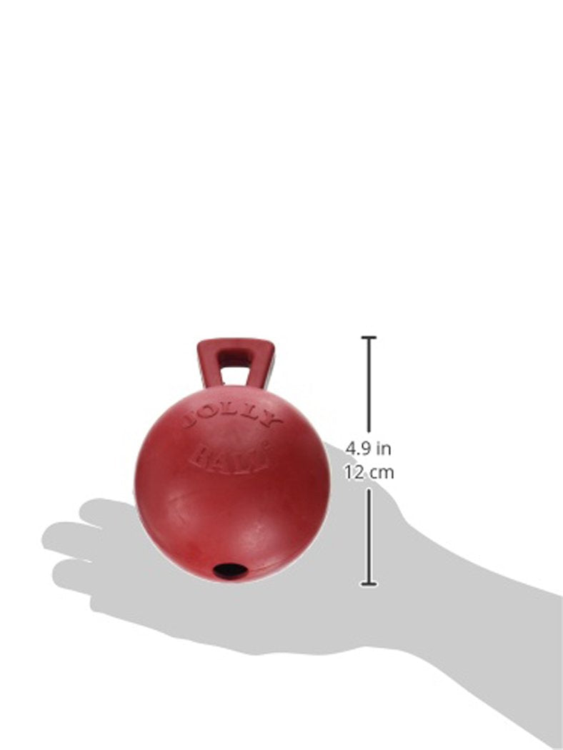 Jolly Pets Tug-n-Toss Heavy Duty Dog Toy Ball with Handle, 4 Inches/Petite, Red