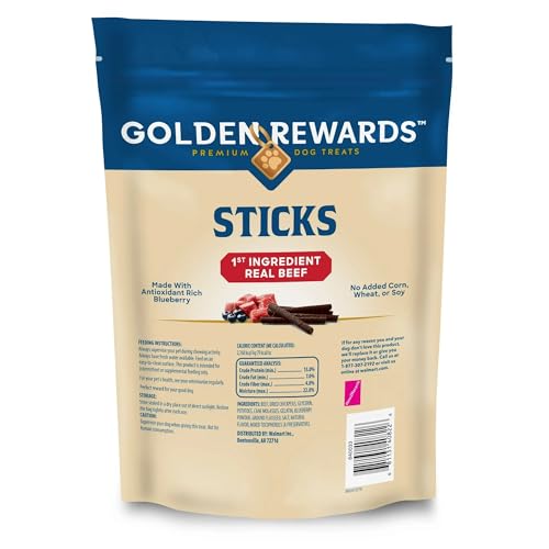 Golden|Rewards Dog Treats, Beef Sticks for Dogs, 24 oz Bag, First Ingredient Real Beef, Soft & Chewy Texture, No Corn Wheat or Soy, with Blueberry & Flaxseed, Great for Training & Daily Rewards