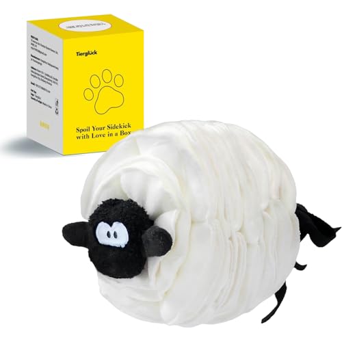 Tierglück Sheep Shape Snuffle Toy for Dogs - Interactive Puzzle Feeder & Treat Dispenser, Slow Feeder Mat for Puppies to Relieve Boredom & Anxiety (Upgraded Squeaky Lamb Ball) (White)