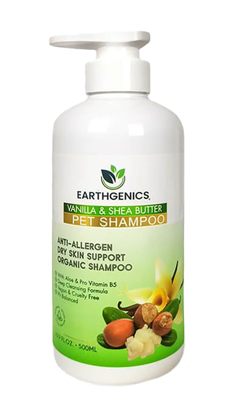 Earthgenics® Anti-Allergen, Dry Skin Support, Organic Shampoo for Dogs and Cats. All-in-One Solution. No Need for Additional Conditioner - 16 fl oz