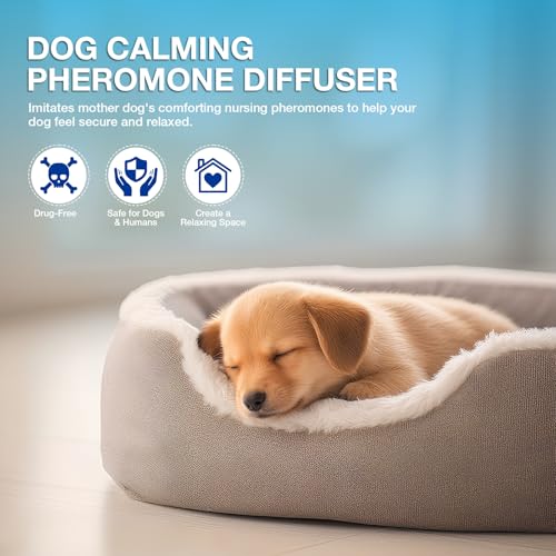 Dog Calming Pheromones Diffuser 3 in 1 Kit Appeasing Pheromone Diffuser to Calm (2 Plug in+2 Pack 48ml Refill) for Anxiety Relief Reduce Aggression Fighting Barking Stress 60 Day Supply(Tasteless)