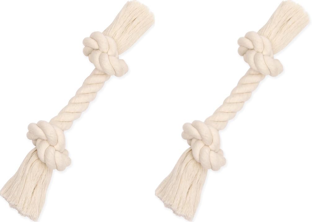 Mammoth Flossy Chews 100 Percent Natural Cotton Rope Dog Toy - Premium White Knot Tug Toy for Dogs - Interactive Rope Dog Toy 12" - 2 Pack