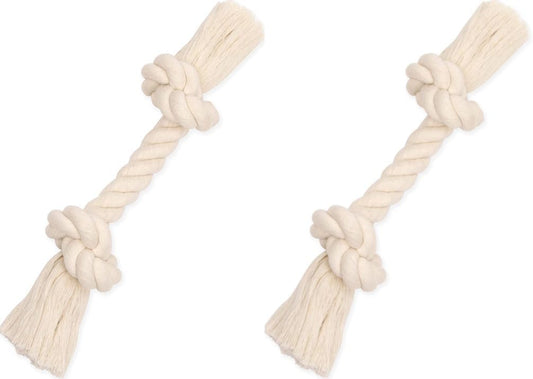 Mammoth Flossy Chews 100 Percent Natural Cotton Rope Dog Toy - Premium White Knot Tug Toy for Dogs - Interactive Rope Dog Toy 12" - 2 Pack