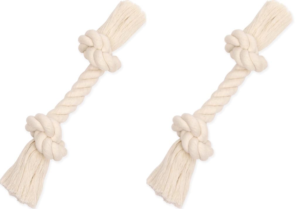 Mammoth Flossy Chews 100 Percent Natural Cotton Rope Dog Toy - Premium White Knot Tug Toy for Dogs - Interactive Rope Dog Toy 12" - 2 Pack