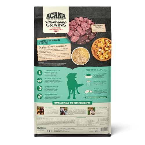 ACANA Wholesome Grains Dry Dog Food Limited Ingredient Lamb & Pumpkin Recipe 22.5lb Bag