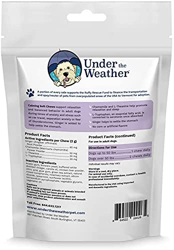 Under the Weather Pet Soft Dog Chew Supplements for Calming and Probiotics | Supports Relaxation and Normal Emotional Balance in Dogs (Calming, 120 Count)
