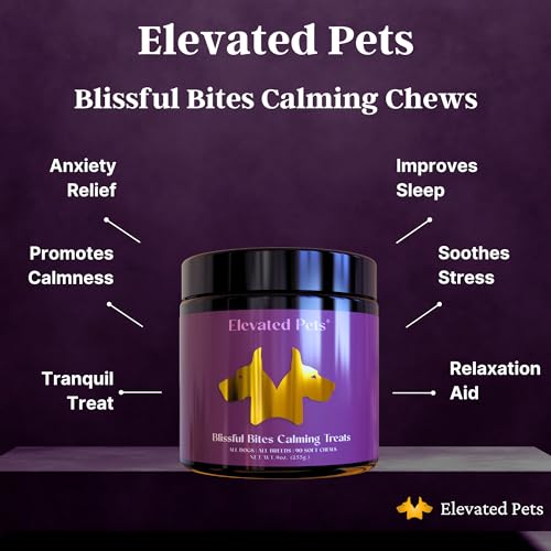 Elevated Pets Calming Dog Treats for Anxiety Relief – Melatonin, Chamomile & L-Theanine | Sleep & Stress Support for Travel, Thunder, Barking