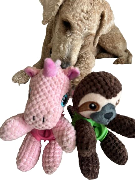 EcoFurball Eco Dog Toy - Plush Rubber Ball Squeaker Toy (Brown Sloth)