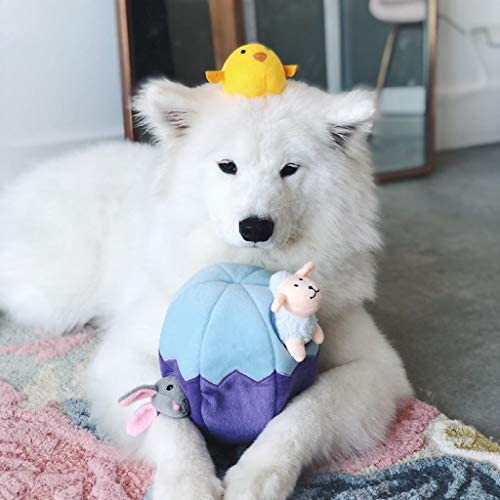 ZippyPaws Burrow- Interactive Dog & Puppy Toy for Boredom, Stimulating Pet Product to Keep them Busy, Hide & Seek Plush Dog Puzzle, Enrichment Squeaky Toy for Small & Medium Dogs- Easter Egg & Friends