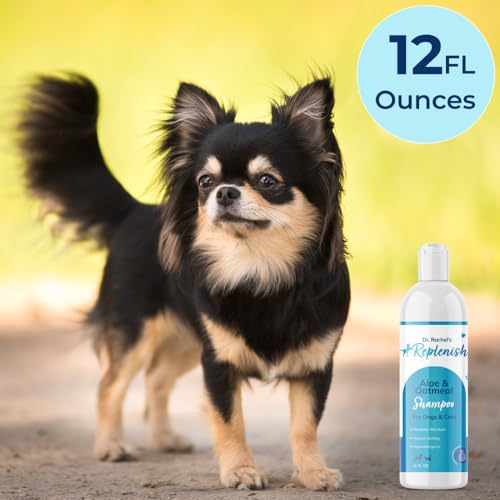 Replenish Aloe and Oatmeal Dog Shampoo - Hypoallergenic Pet Shampoo for Allergies & Sensitive Skin, Medicated Dog Shampoo for Itching Relief & Oatmeal Bath for Dogs Dry Flaky Skin Treatment – 12 Oz