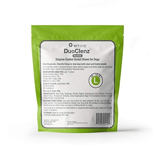 vetone DuoClenz Enzyme Coated Dog Dental Chews for Large Dogs - Veterinarian Formulated - 30 Count