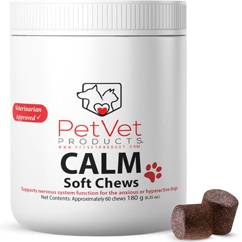 Pet Vet Calming Chews for Dogs – Dog Anxiety Relief (Beef Liver Flavor 60 Chews) – Stress Relief, Dog Supplements for Hyperactive & Anxious Dogs – Dog Anxiety Chews for Relaxation, Dog Care Products