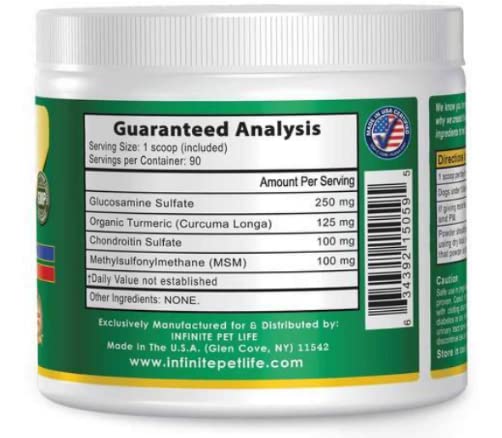 Infinite Pet Life Hip & Joint Supplement Powder for Dogs - Glucosamine, MSM, Chondroitin & Tumeric | Advanced Mobility Support for All Ages & Active Dogs - 12.7 oz