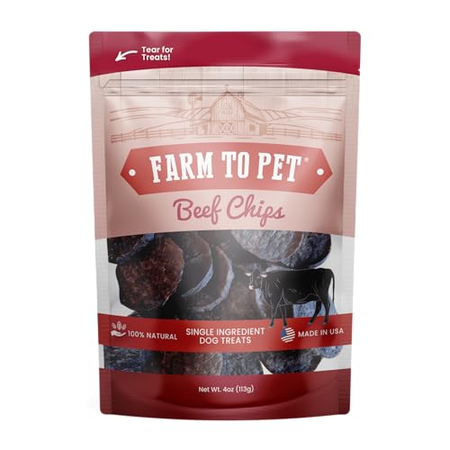 Farm To Pet - Dog Training Treats - 4 oz Beef Chips, Single Ingredient, Lean, All Natural, Healthy Treats for Small, Medium, Large Dog Breeds, & Puppies, Made in USA