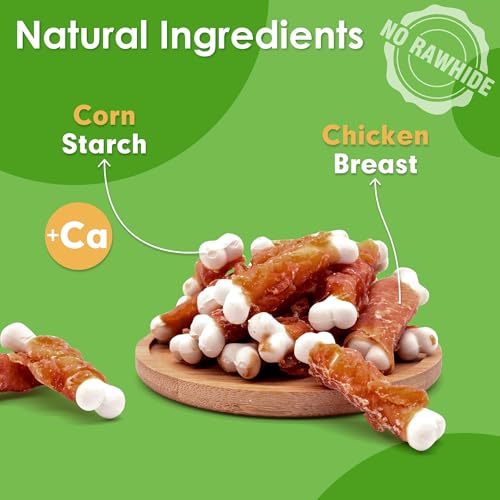 MON2SUN Dog Treats, Chicken Wrapped Calcium Bones Without Rawhide, 2.3 Inch Training Treats for Teeth Cleaning and Fresh Breath, Chews for Puppy and Small Dogs (28 Count - Pack of 1)
