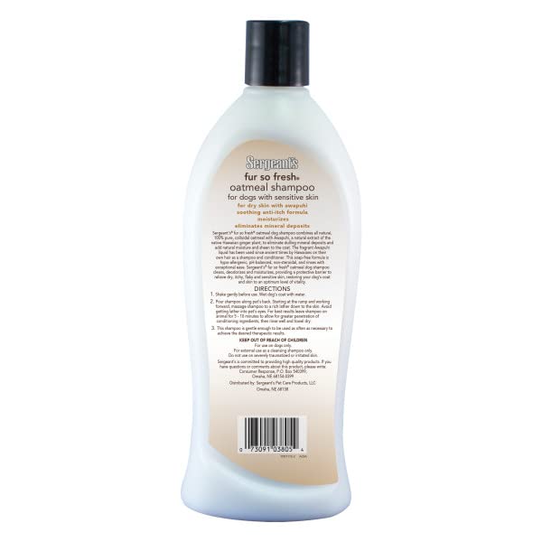 Sergeant’s Fur-So-Fresh Oatmeal Dog Grooming Shampoo for Sensitive Skin, Milk and Honey Scent, Dog Bath Product, 18oz