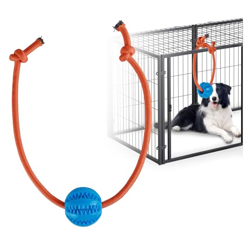 MVSSP Engaging Chew Toys for Dogs - Puppy Crate Training Aids, Puzzle Treat Dispenser with Rope Ball for Reducing Stress and Anxiety, Compatible with Peanut Butter Treats (Blue)