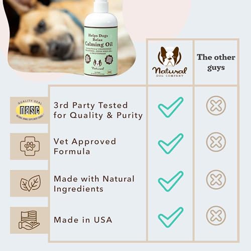 Natural Dog Company Calming Oil, 16 oz Bottle, Helps Manage Normal Stress, Promotes Relaxation, Supports Balanced Behavior, Melatonin for Dogs, May Reduce Hyperactivity, for Dogs of All Ages & Sizes