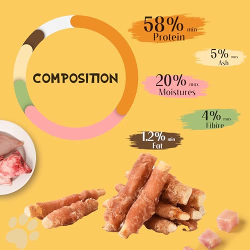 ASMPET Dog Treats Chews, Chicken Wrapped Beef Cartilage, Rawhide Free & Grain Free Dog Snacks 10.6 oz