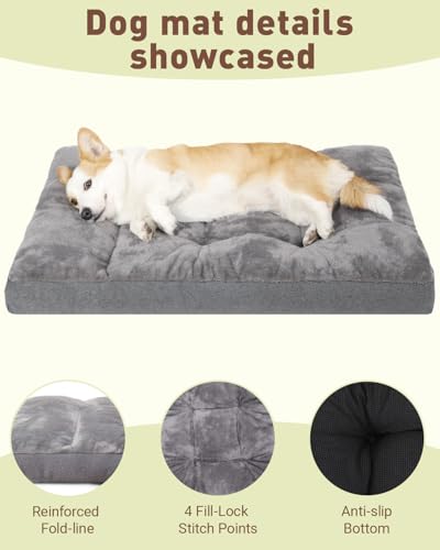 NUPIDA Dog Bed for Crate for Medium Large Sized Dog, Machine Washable Bed Plush Pet Kennel Pad with Non-Slip Bottom, Pet Sleeping Mat, 35x23 Inch, Dark Gray