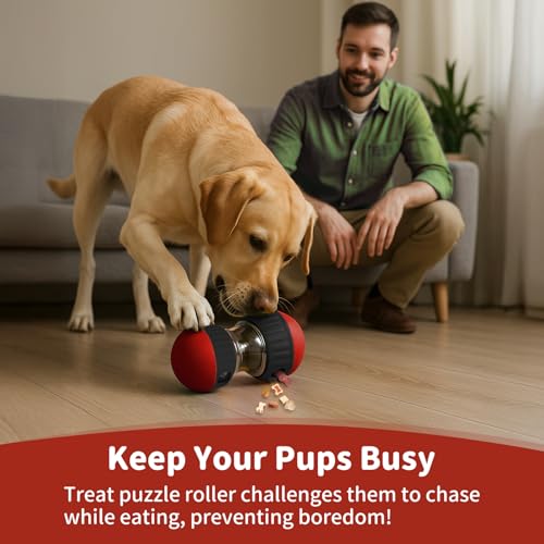 JoyBruko Interactive Dog Treat Puzzle Toys, Treat Dispensing Dog Enrichment Toys to Keep Them Busy, Adjustable Puppy Puzzle Feeder for Smart Dogs, Cognitive Toy for Small Medium Large Breed, Red