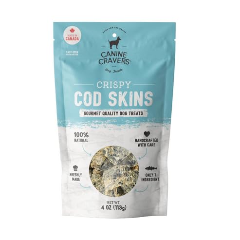Canine Cravers Single Ingredient Dog Treats – Wild Caught Crispy Cod Skins - Human Grade Air Dried Hypoallergenic Pet Food – Grain, Gluten, and Soy Free – 100% All Natural – 4 oz
