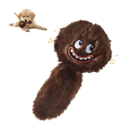 PETGEEK Interactive Squeaky Dog Toy, Automatic Moving Vibrating Dog Balls with Plush Cover, Rechargeable Perro Juguetes with Recording and Music Mode, Crinkle Pet Plush Toy for Boredom, Brown