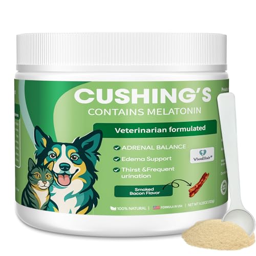 Canine Cushing's Support - Melatonin Adrenal Balance Powder | Veterinary Formula with Ashwagandha, Astragalus, and Milk Thistle - Cortisol and Adrenal Health Relief, 120g