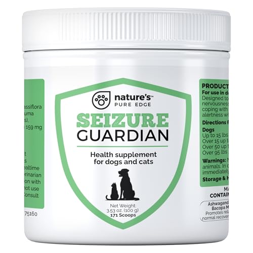 Seizure Support and Calming Aid for Dogs and Cats - All Natural Epilepsy and Seizure Aid. Ashwagandha, Blue Vervain, Valerian, L-tryptophan, L-Taurine, Chamomile, Milk Thistle, Turmeric.